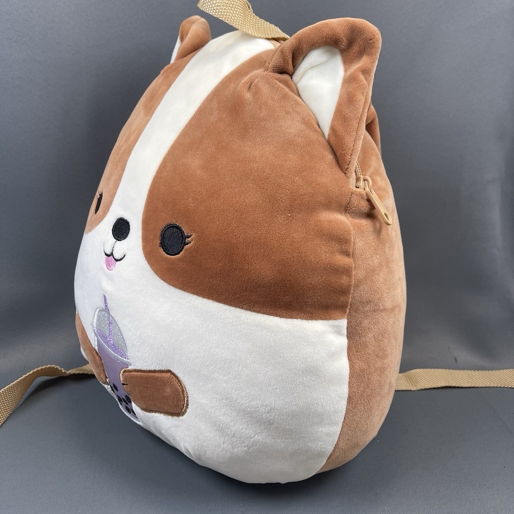 Squishmallow BackPack 12" Boba Tea Regina Corgi Brown & White Dog - Picture 14 of 16